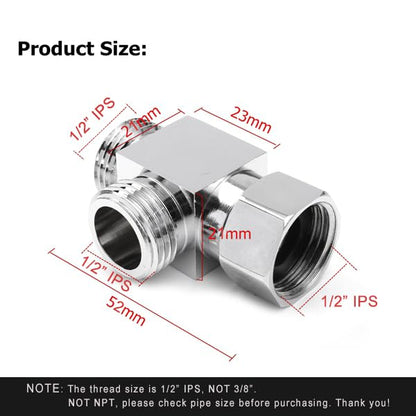 1/2" Brass Chrome 3 Way Diverter, Hose Fitting Tee, T Shape Adapter Connector for Angle Valve Hose, Bath Shower Arm, Toilet Bidet Sprayer Faucet - color: chome