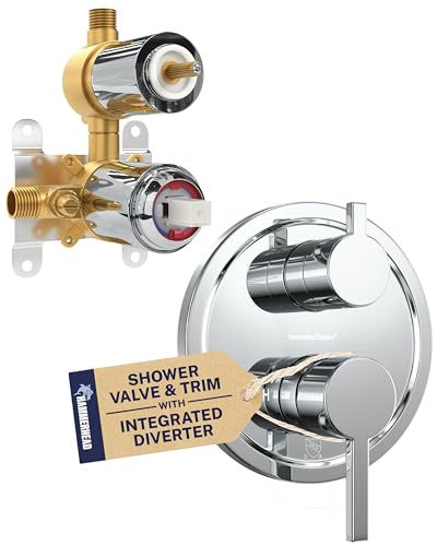 HammerHead Showers Solid Metal Shower Valve and Trim Kit, Two-Handle Volume and Temperature Control with Integrated Diverter, Pressure Balance Rough-In Valve Included, Chrome - color: Chrome