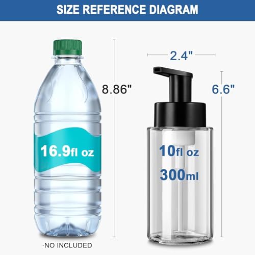 RYTOXILO Foaming Soap Dispenser, 10 oz/300ml Foaming Hand Soap Dispenser, 2 Pack Glass Foaming Soap Dispenser for Bathroom Kitchen, Clear Refillable Foam Soap Dispenser Bottle with Waterproof Labels - color: Clear Bottle, size: 10 Fl oz