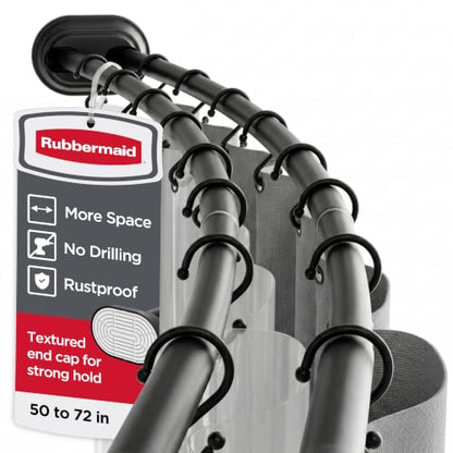 Rubbermaid Double Curved Shower Curtain Rod, No Drill, 50-72 Inches Adjustable Tension Shower Rod for Bathroom, Non-Slip, No Rust, Matte Black - color: Black