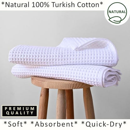 PÜSKÜL 2-Piece Natural 100% Turkish Cotton Waffle Bath Towels Extra-Large | White, 32x63" Bath Sheet Towel, Light Soft Absorbent Quick-Dry Lint-Free Premium Honeycomb Weave Oeko-Tex Made in Turkiye - color: White, size: Bath Towels - Pack of 2