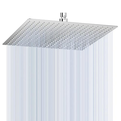 16 inch Large Rain Shower Head Ceiling Mounted - All Metal 304 Stainless Steel, Full Body Rainfall Shower with 324 Silicone Nozzles - Waterfall Bathroom Square Showerheads, Chrome Polished - color: A-Chrome Polished, size: 16 Inch Square
