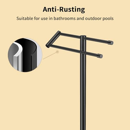 Standing Towel Rack T Shape Tall Bath Towel Holder, Modern Towel Drying Holder Stand Floor Towel Rack Stand with Heavy Base, Upgrade Steady Design for Bathroom, Swimming Pool, Matte Black - size: 20.7inch-2 Bars