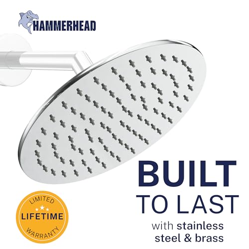 HammerHead Showers® Solid Metal 8 Inch Rainfall Shower Head – CHROME - Shower Head Rainfall - 2.5 GPM High Flow Shower Head Optimized for Pressure – Large Round Rain Shower Heads - color: Polished Chrome, size: 2.5 GPM