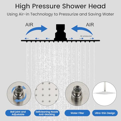 gotonovo Ceiling Shower System with 4pcs Full Body Jets,Brushed Nickel | SUS304 12’’ Rain Shower Head with Handheld Spray,Brass Body Message Jets,Ceiling Mount,Rough-in Valve and Trim Kit,All Metal - color: Nickel