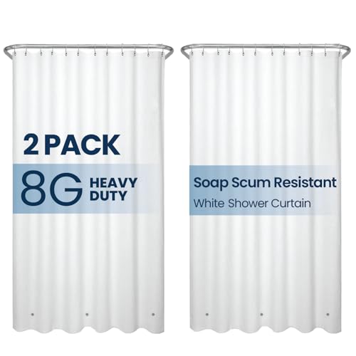 LiBa Shower Curtain PEVA 8G, 72x72 Inch White 2-Pack | Non-Toxic PEVA shower liner, waterproof plastic shower curtain, rust-proof grommets, weighted magnets, bathroom accessories - color: 8g Peva - White, size: 72"W x 72"L (Pack of 2)
