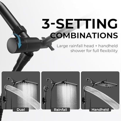Black Rain Shower Head with Handheld Shower Head, 5 Spray Modes | High-Pressure Dual Shower Combo, Multi-Spray Handheld, 11-Inch Metal Extension Arm, Detachable Design for Easy, Flexible Use - color: Matte Black