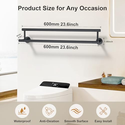 Towel Bars for Bathroom 24 Inch, Matte Black SUS304 Stainless Steel Wall Mounted Towel Holder, Double Towel Rack - color: Matte Black