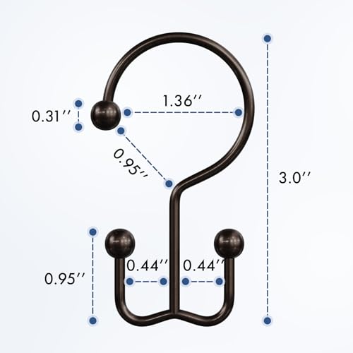 Bathway Shower Curtain Hooks Bronze Shower Curtain Rings, 12 Pcs Double Hook Shower Curtain Hooks Rings Shower Curtain Hangers Rust Proof, Metal Shower Hooks for Bathroom Shower Curtain Rod - color: Bronze, style: Minimalist