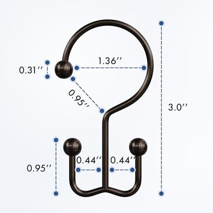 Bathway Shower Curtain Hooks Bronze Shower Curtain Rings, 12 Pcs Double Hook Shower Curtain Hooks Rings Shower Curtain Hangers Rust Proof, Metal Shower Hooks for Bathroom Shower Curtain Rod - color: Bronze, style: Minimalist
