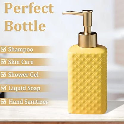 Comeon Hand Soap Dispenser Modern Ceramic Lotion Pump Bottle Yellow | Durable Ceramic Material, 11.84 FL OZ. /350 ML Capacity, Hand Lotion Pump Bottle, Liquid Hand Soap Jar Shower
