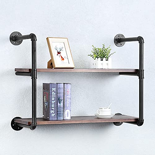 Industrial Pipe Shelves With Wood Planks,Rustic Pipe Shelving Wall Shelf | Metal Pipe Solid Pine Wood,Easy to Assemble,Wooden Board Thickness 0.78 In,For Bar Farmhouse Kitchen Office Bathroom,Bedroom - color: 2-layer, size: 30in