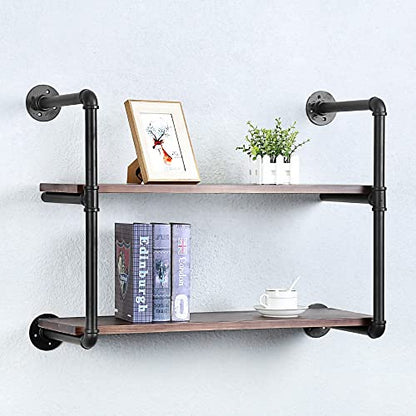 Industrial Pipe Shelves With Wood Planks,Rustic Pipe Shelving Wall Shelf | Metal Pipe Solid Pine Wood,Easy to Assemble,Wooden Board Thickness 0.78 In,For Bar Farmhouse Kitchen Office Bathroom,Bedroom - color: 2-layer, size: 30in