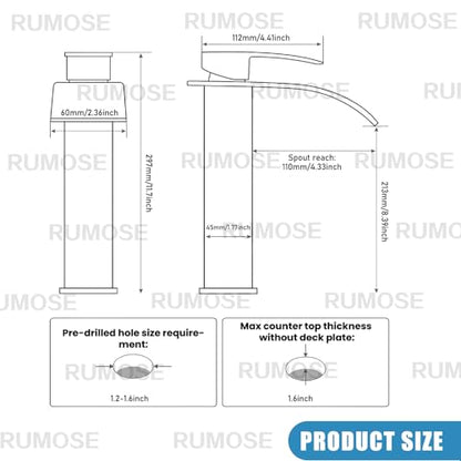 RUMOSE Tall Bathroom Faucet Vessel Sink Faucet with Drain, Brushed Gold | Modern Single Handle One Hole Bathroom Faucet Waterfall Rv Lavatory Vanity Faucet Mixer Tap, Pop Up Drain, Stainless Steel - color: Brushed Gold