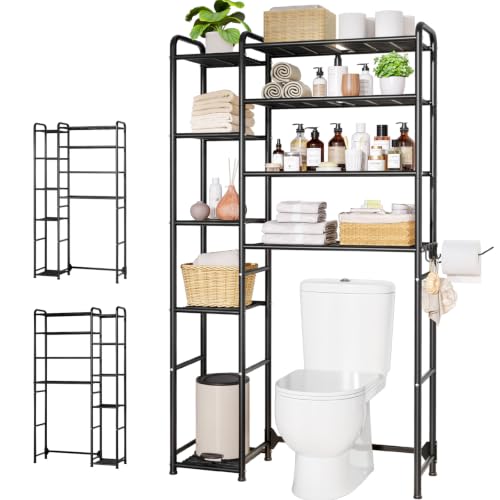 Kitsure Over the Toilet Storage – 9-Tier Black Metal Bathroom Organizer Shelves with Adjustable Side Shelves, Space-Saving Over Toilet Rack for Small Bathrooms, Apartments & Rental Homes, 68.7" H