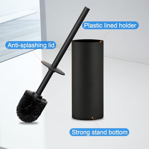 304 Stainless Steel Toilet Bowl Cleaner Brush and Holder Set | Black Bathroom Toilet Brush, Floor-Standing Circular Base, Long Handle, Heavy-Duty with 2 Brush Heads YIGUANXIN - color: H-black
