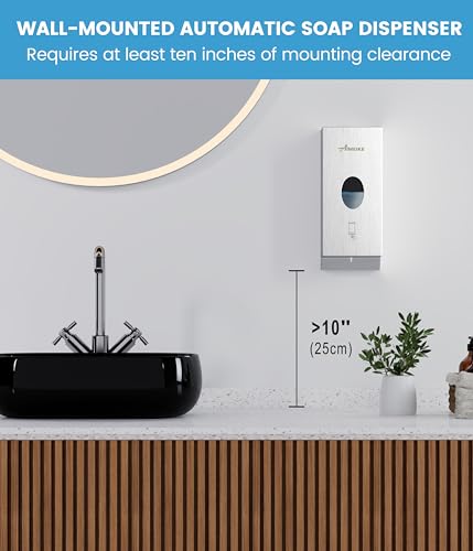 Commercial Automatic Wall-Mount Soap Dispenser, Stainless Steel | Touchless 800 mL dispenser with stainless steel exterior, oval window and keyed lock; requires 6 AA batteries, not included. - color: 2001 Silver
