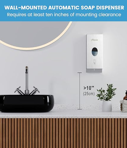 Commercial Automatic Wall-Mount Soap Dispenser, Stainless Steel | Touchless 800 mL dispenser with stainless steel exterior, oval window and keyed lock; requires 6 AA batteries, not included. - color: 2001 Silver