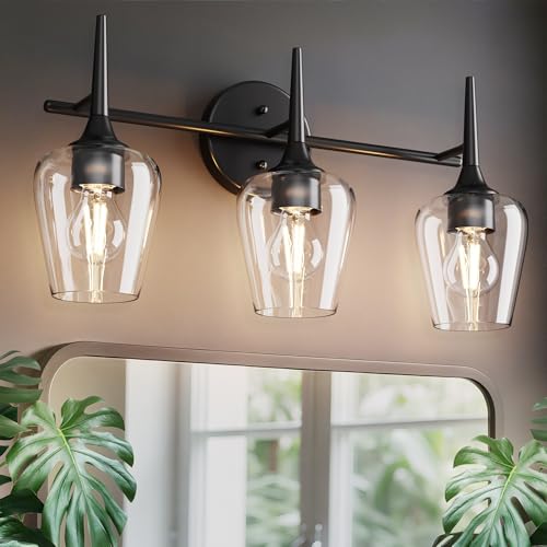 Black Vanity Light 3-Light Modern Farmhouse Bathroom Light Fixture with Wine Glass Shades for 24 Inch Mirror, Wall Sconce for Hallway Bedroom - color: 22 inch_Black_3 lights