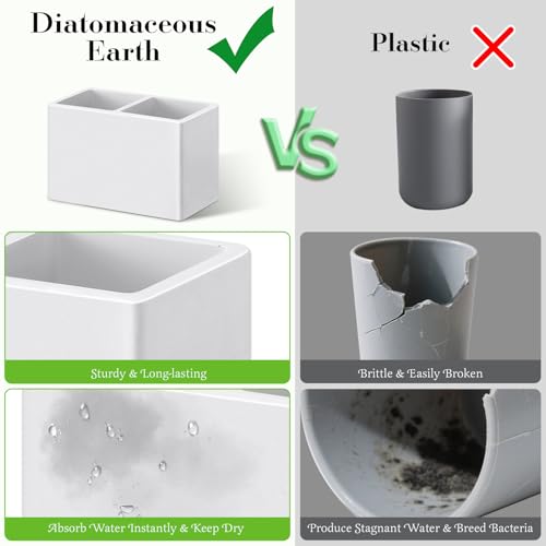 Luxspire Diatomite Toothbrush Holder, 2 Slots, Light Gray | Fast Drying, Diatomaceous Earth, Electric Tooth Brush and Toothpaste Organizer, For Bathroom Kitchen Vanity Countertop - color: Light Gray, style: 2 Slots