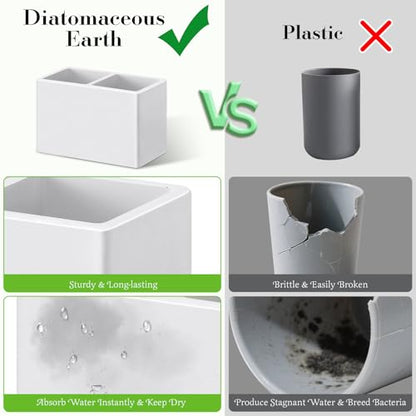 Luxspire Diatomite Toothbrush Holder, 2 Slots, Light Gray | Fast Drying, Diatomaceous Earth, Electric Tooth Brush and Toothpaste Organizer, For Bathroom Kitchen Vanity Countertop - color: Light Gray, style: 2 Slots