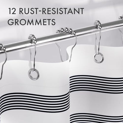 AmazerBath Navy Blue Shower Curtain, Blue and White Striped Bathroom Shower Curtain with 12 Shower Curtain Hooks, Rustic Fabric Blue and White, 72x72 Inches - color: A- Blue Stripe +12 Metal Hooks, size: 72"W x 72"L (Pack of 1)