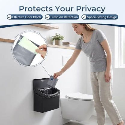 Sanitary Napkin Disposal Receptacle,9.4x7.8x3.5 inch Stainless Steel Wall Mounted Feminine Hygiene Waste bin with Disposable Sanitary Bags and Trash Bag Set for Bathroom,Office (Black) - color: Black