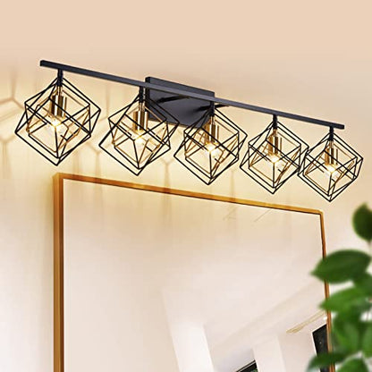 Bathroom Vanity Light with 5 Bulbs Bathroom Light Fixtures Over Mirror with Rotatable 5 Cube Shades Modern Wall Mounted Matte Black - color: Matte Black With Pineapple Gold, size: 5-Lights ( 47.2" Width )