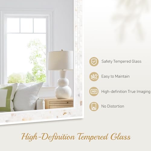 White Bathroom Mirrors for Wall 26x40 Inch | Mosaic Frame Rectangle Mirror with Tempered Glass for Bathroom, Bedroom or Entryway - size: 40"L x 26"W