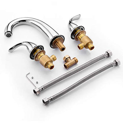 SUMERAIN 2 Handle Widespread Roman Tub Faucet, Chrome Finish | with Valve, Brass, High Flow, 3 Holes, Classic Style - color: Chrome, size: 4-29/32" spout reach