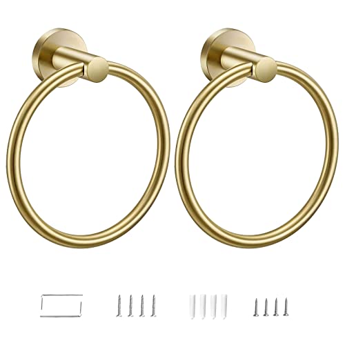 2 Pack Towel Ring, Hand Towel Holder No Drilling Heavy Duty Simple Round Towel Holder Wall Mount Towel Rack (Gold-2) - color: Gold-2