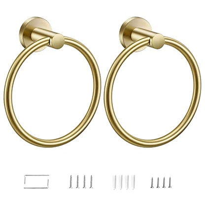 2 Pack Towel Ring, Hand Towel Holder No Drilling Heavy Duty Simple Round Towel Holder Wall Mount Towel Rack (Gold-2) - color: Gold-2
