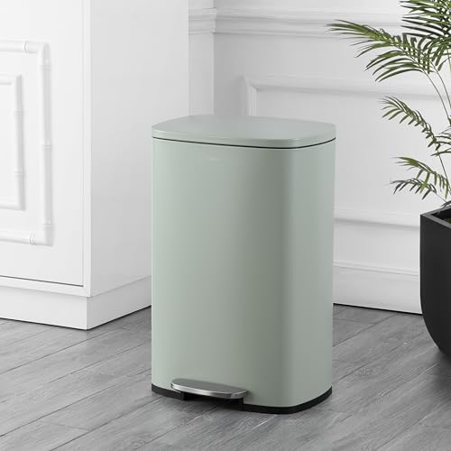 happimess Connor 2-Piece Iron Trash Can, Pistachio Gelato | 13.2 And 1.3 Gallons, Rectangular, Soft-Close Lid, Step Pedal, 20 Liners, 26" And 12" Height - color: Pistachio Gelato