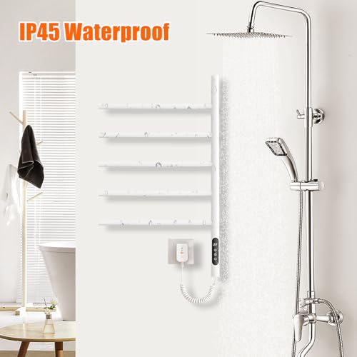 Heated Towel Racks for Bathroom, 180° Swivel Electric Towel Warmer Rack with Touch Panel, Multi-Level Timer & Temperature Adjustments, Wall Mounted 5 Bars Hot Towel Rack (White-01) - color: White, size: G63