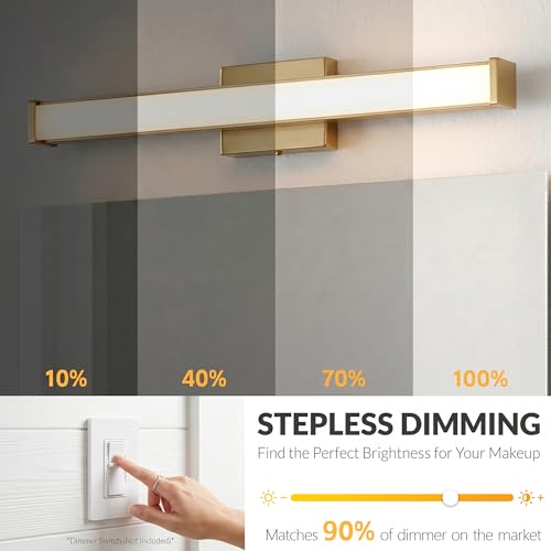 URSOLA 24" Modern LED Bathroom Light Fixtures, Golden 3CCT Dimmable Bathroom Vanity Light Over Mirror, Bathroom Vanity Bath Bar Lights with Double Layer Acrylic Shade - color: Golden, size: 24inch