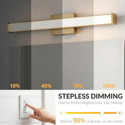 URSOLA 24" Modern LED Bathroom Light Fixtures, Golden 3CCT Dimmable Bathroom Vanity Light Over Mirror, Bathroom Vanity Bath Bar Lights with Double Layer Acrylic Shade - color: Golden, size: 24inch