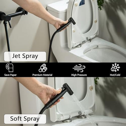 Handheld Bidet Sprayer for Toilet with Hot and Cold Water, Matte Black Stainless Steel Warm Water Round Bidet Spray Attachment Set - color: Matte Black