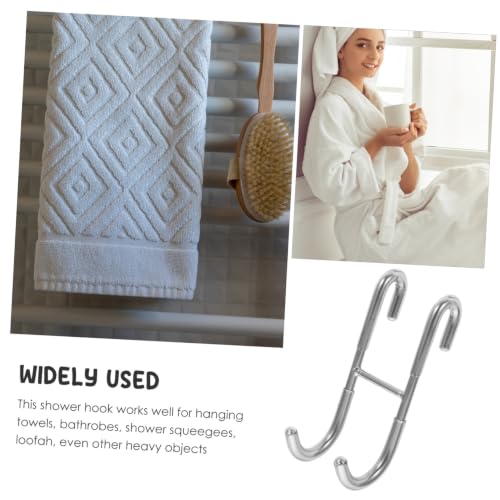 WOONEKY Stainless Steel Shower Hook Door Towel Hanger for Bathrobes Loofahs and Clothes Heavy Duty Glass Door Organizer No Installation Required - size: 12X5X4.8CM