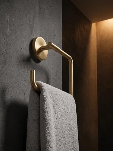 Hand Towel Holder Champagne Bronze Towel Racks for Bathroom Wall Square Towel Ring Holder for Bath Towel Hanger for Kitchen, Bathroom Accessories (Squre (Screw))