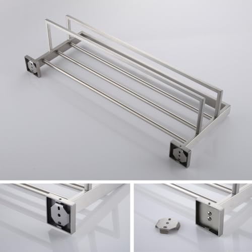 KOKOSIRI Towel Rack 24'' Bathroom Towel Shelves with Double Towel Bars SUS304 Stainless Steel Wall Mounted, Brushed Nickel, B6003BR - color: Brushed Steel, size: 24-Inch