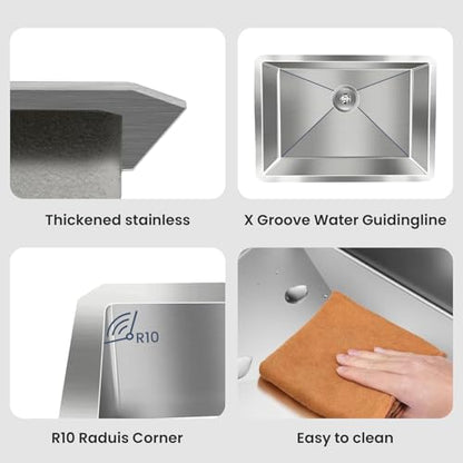 32" Undermount 18 Gauge 304 Stainless Steel Single Bowl Workstation Kitchen Sink with Accessary in 32"Lx19"Wx10"D - size: 32"L x 19"W x 10"D Workstation