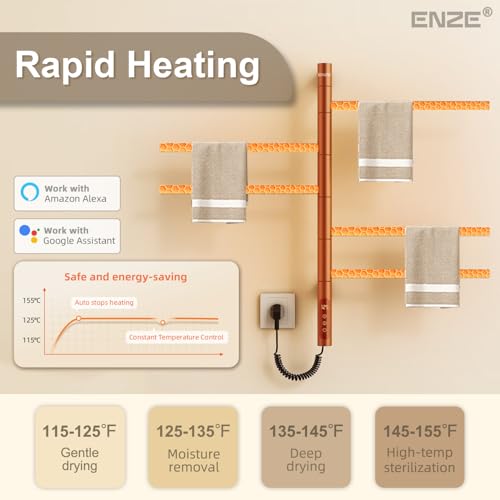 Smart Rotating Heated Towel Rack, 5-Bar Wall-Mounted, Gray | Electric Towel Warmer with Swivel Bars, Wi-Fi App Control, 24H Timer, Stainless Steel, IPX5, Hardwired/Plug-in - color: Gray 16.34"x26.77"
