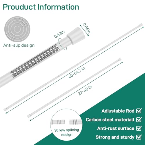 Shower Curtain Rod, No Drill Spring Tension Curtain Rods for Windows, Bathroom, Closet, Non-Slip, Anti-Rust, 0.63" Diameter,16WU15-54WHx2 - color: white, size: 16"-54" 2pcs