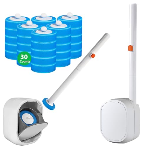 Disposable Toilet Brush with Holder, Wall Mounted Toilet Wand Cleaning System with 30 Refills, Auto-Lid Touch-Free Toilet Bowl Brush Kit for Bathroom Cleaning