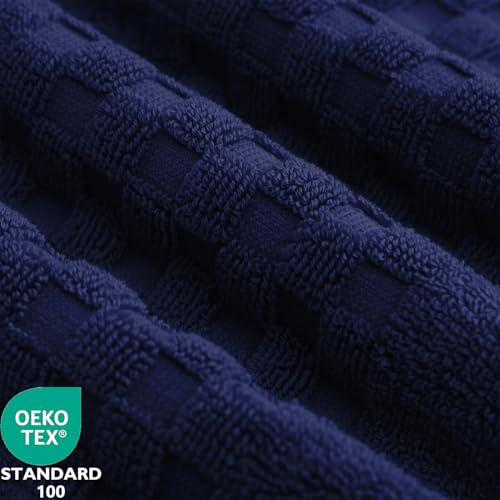 Feather & Stitch 100% Cotton 625 GSM Bath Towel Set of 6, Ultra Soft Highly Absorbent 2 Bath Towels, 2 Hand Towels & 2 Washcloth - Luxury Quick Dry Shower Towels (Navy Blue) - color: Navy Blue