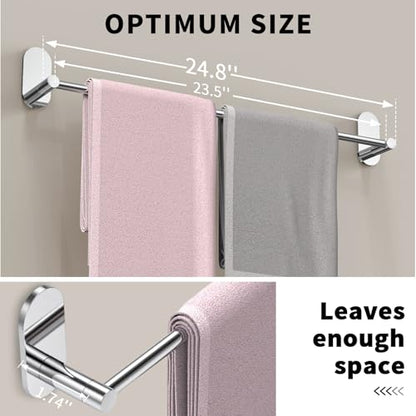 Self Adhesive Towel Bar for Bathroom 24ich Stainless Steel and Zinc Alloy No Drill Towel Rack Heavy Duty Hanger Stick On Hand Towel Holder for Kitchen, Cabinet, Door, Shower, Polished Chrome - color: Polished Chrome