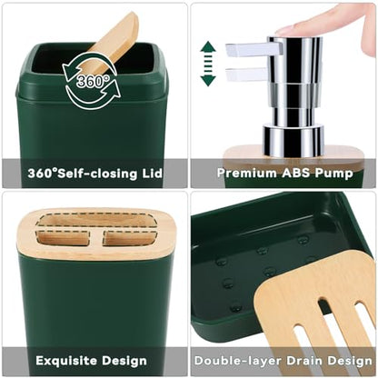 Bathroom Accessory Set 9 Piece Hunter Green Bathroom Set with Trash Can Bathroom Accessories Green Bathroom Decor - size: Bath Set, style: Dark Green
