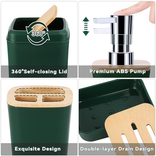 Bathroom Accessory Set 9 Piece Hunter Green Bathroom Set with Trash Can Bathroom Accessories Green Bathroom Decor - size: Bath Set, style: Dark Green