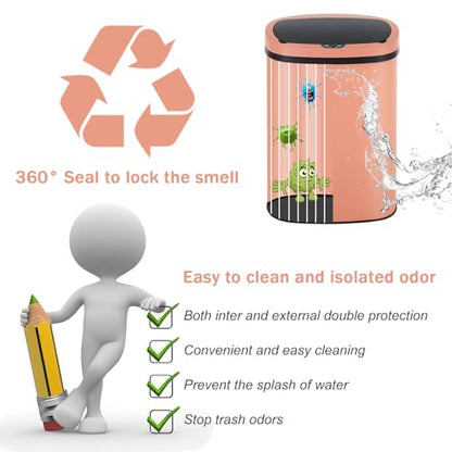 13 Gallon Stainless Steel Trash Can Automatic Trash Can Garbage Can Bathroom Garbage Can with Lid for Kitchen Living Room Office Bathroom, Electronic Motion Sensor Automatic, Pink - color: Pink
