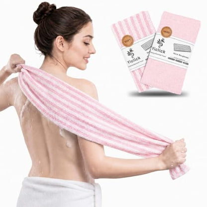 Yiclick Exfoliating Washcloth Towel - Exfoliating Body Scrubber, Loofah Wash Sponge - Korean & Japanse & African Washcloth - Soft + Rough Exfoliating Back Scrubber - for Senstive and Rough Skin - color: Pink